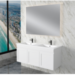 Mia 1200 Matte White Wall Hung Vanities Double Bowl Cabinet Only